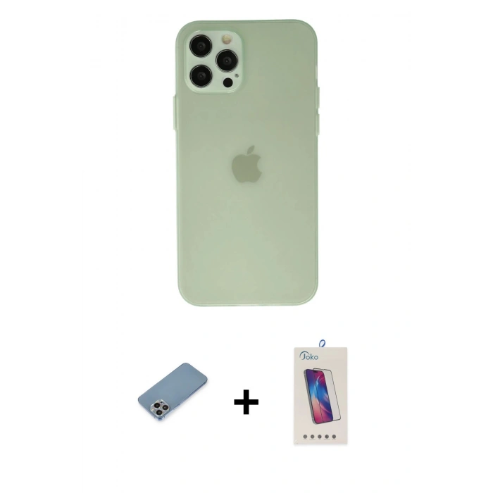 MARSİLYAN™- iPhone 12 Pro Max Kılıf Atlas Minimal Prime - Siyah Joko 5D Cam + Shine Kamera Lens Koruma Cam - GI