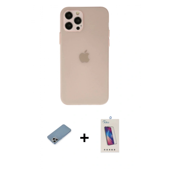 MARSİLYAN™- iPhone 12 Pro Max Kılıf Atlas Minimal Prime - Siyah Joko 5D Cam + Shine Kamera Lens Koruma Cam - GI