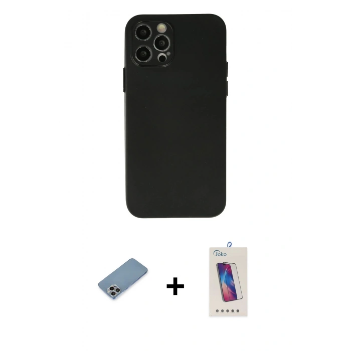 MARSİLYAN™- iPhone 12 Pro Max Kılıf Atlas Minimal Prime - Siyah Joko 5D Cam + Shine Kamera Lens Koruma Cam - GI
