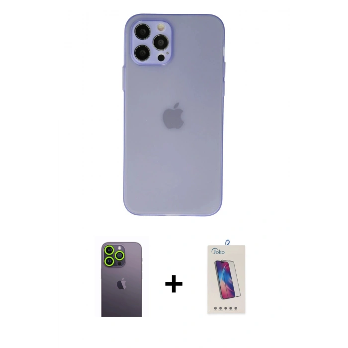 MARSİLYAN™- iPhone 12 Pro Max Kılıf Atlas Minimal Prime - Siyah Joko 5D Cam + Neon Fosforlu Kamera Lens - YL