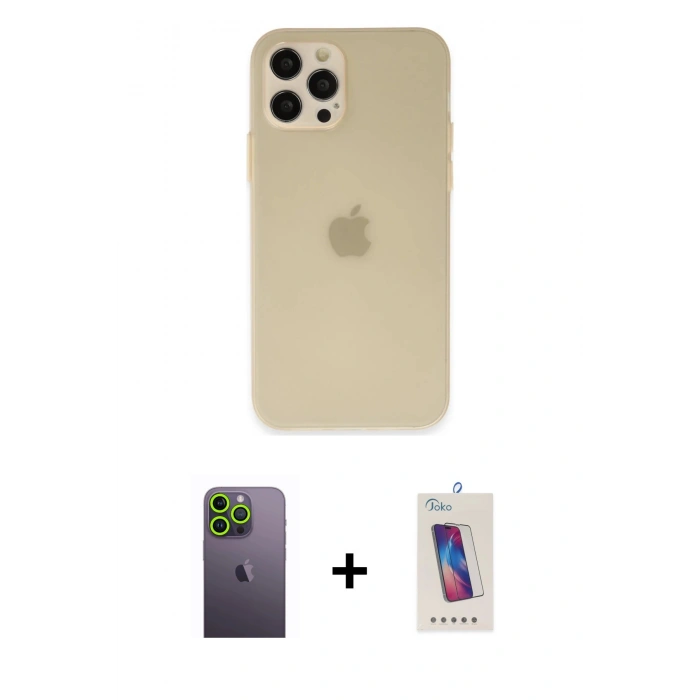 MARSİLYAN™- iPhone 12 Pro Max Kılıf Atlas Minimal Prime - Siyah Joko 5D Cam + Neon Fosforlu Kamera Lens - YL