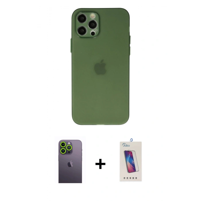 MARSİLYAN™- iPhone 12 Pro Max Kılıf Atlas Minimal Prime - Siyah Joko 5D Cam + Neon Fosforlu Kamera Lens - YL