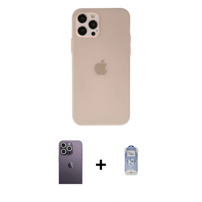 MARSİLYAN™- iPhone 12 Pro Max Kılıf Atlas Minimal Prime - Siyah Joko Magic 5D Cam + Neon Fosforlu Kamera Lens - BZ