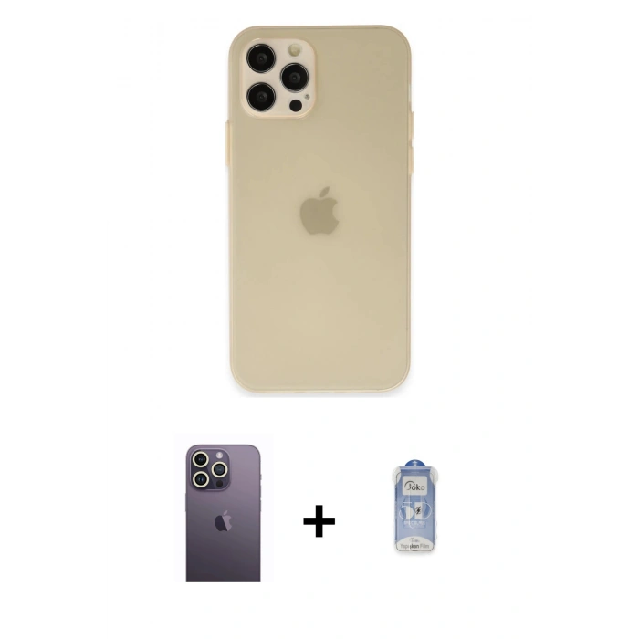 MARSİLYAN™- iPhone 12 Pro Max Kılıf Atlas Minimal Prime - Siyah Joko Magic 5D Cam + Neon Fosforlu Kamera Lens - BZ