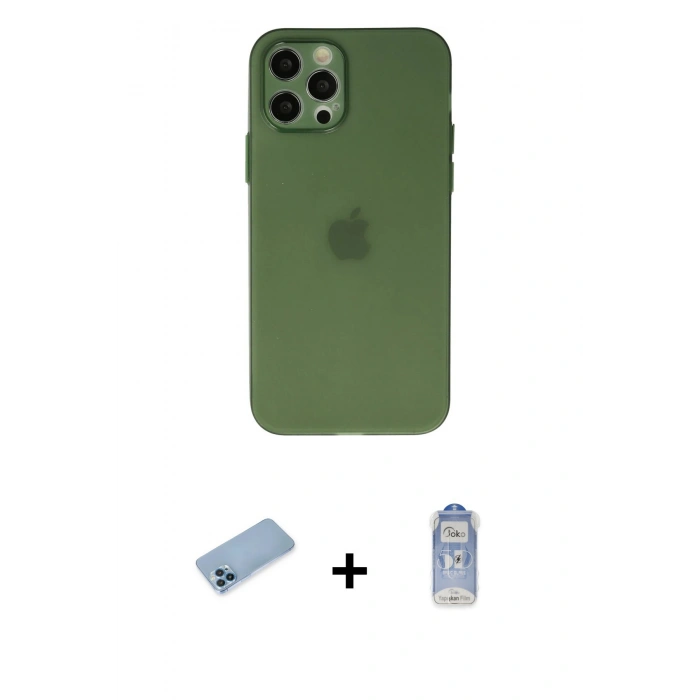 MARSİLYAN™- iPhone 12 Pro Max Kılıf Atlas Minimal Prime - Siyah Joko Magic 5D Cam + Shine Kamera Lens Koruma Cam - MI