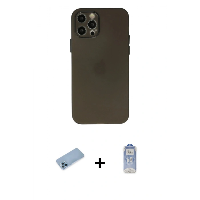 MARSİLYAN™- iPhone 12 Pro Max Kılıf Atlas Minimal Prime - Siyah Joko Magic 5D Cam + Shine Kamera Lens Koruma Cam - MI