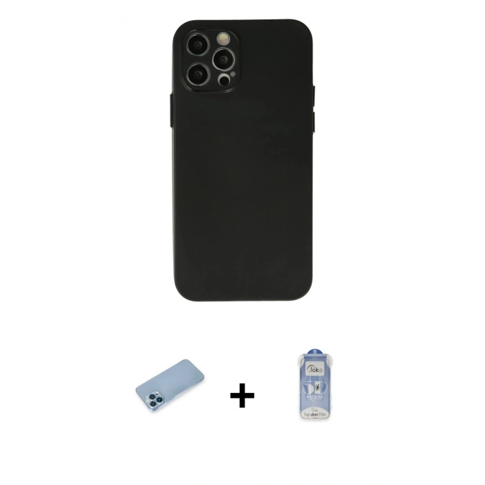 MARSİLYAN™- iPhone 12 Pro Max Kılıf Atlas Minimal Prime - Siyah Joko Magic 5D Cam + Shine Kamera Lens Koruma Cam - MI