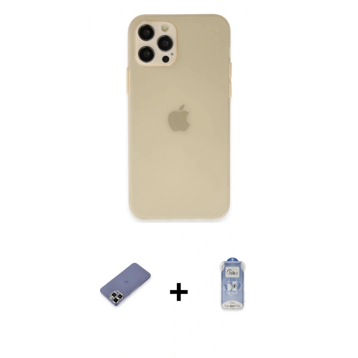 MARSİLYAN™- iPhone 12 Pro Max Kılıf Atlas Minimal Prime - Siyah Joko Magic 5D Cam + Metal Kamera Lens Koruma Cam - GD
