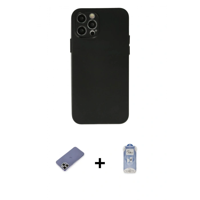 MARSİLYAN™- iPhone 12 Pro Max Kılıf Atlas Minimal Prime - Siyah Joko Magic 5D Cam + Metal Kamera Lens Koruma Cam - GD