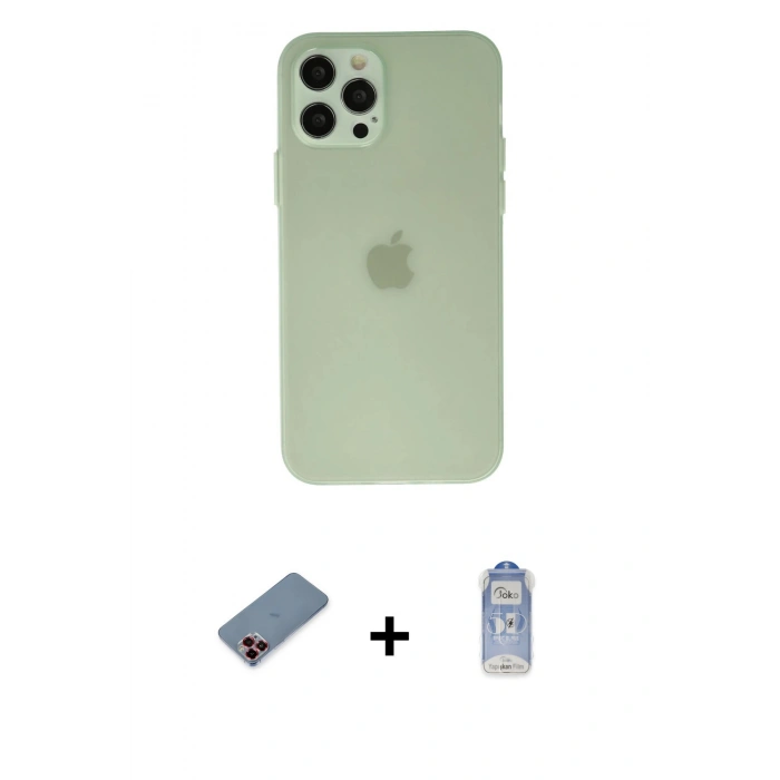 MARSİLYAN™- iPhone 12 Pro Max Kılıf Atlas Minimal Prime - Siyah Joko Magic 5D Cam + Metal Kamera Lens Koruma Cam - KI