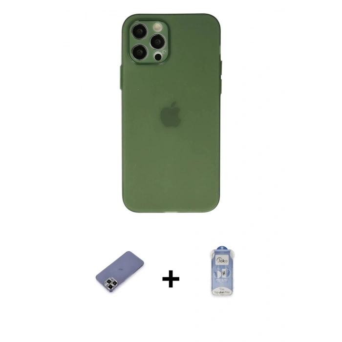 MARSİLYAN™- iPhone 12 Pro Max Kılıf Atlas Minimal Prime - Siyah Joko Magic 5D Cam + Metal Kamera Lens Koruma Cam - GD