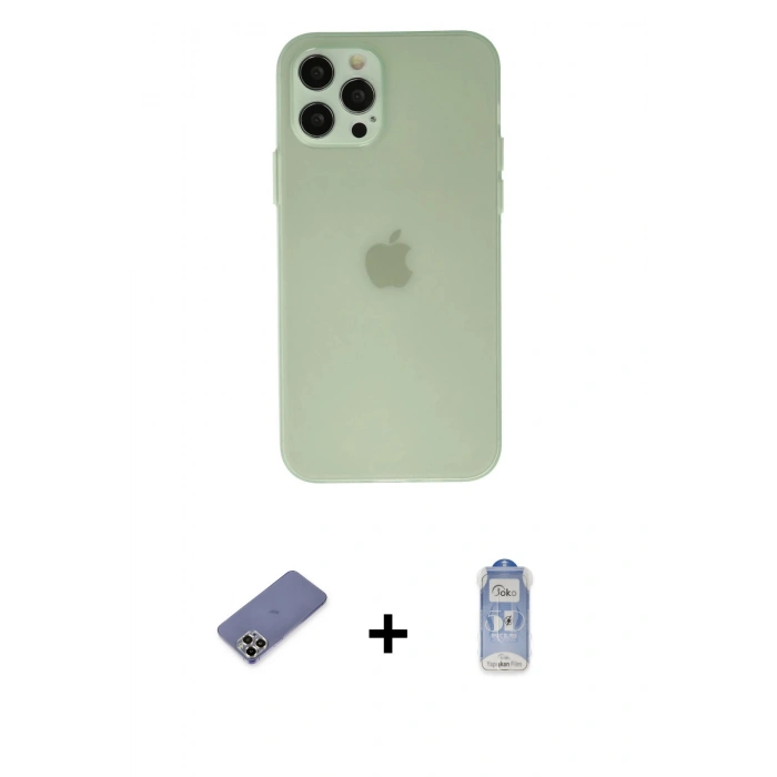 MARSİLYAN™- iPhone 12 Pro Max Kılıf Atlas Minimal Prime - Siyah Joko Magic 5D Cam + Metal Kamera Lens Koruma Cam - GD