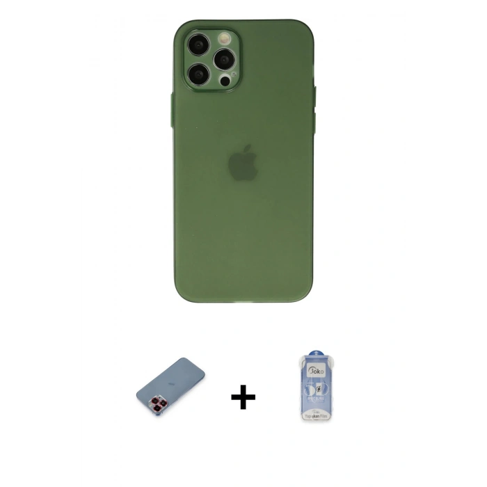 MARSİLYAN™- iPhone 12 Pro Max Kılıf Atlas Minimal Prime - Siyah Joko Magic 5D Cam + Metal Kamera Lens Koruma Cam - KI