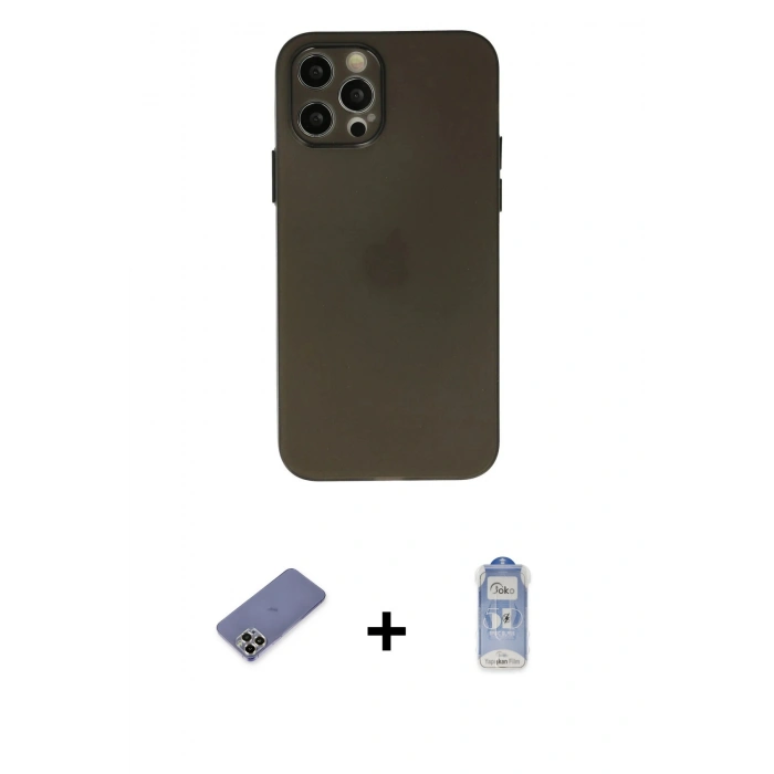 MARSİLYAN™- iPhone 12 Pro Max Kılıf Atlas Minimal Prime - Siyah Joko Magic 5D Cam + Metal Kamera Lens Koruma Cam - GD