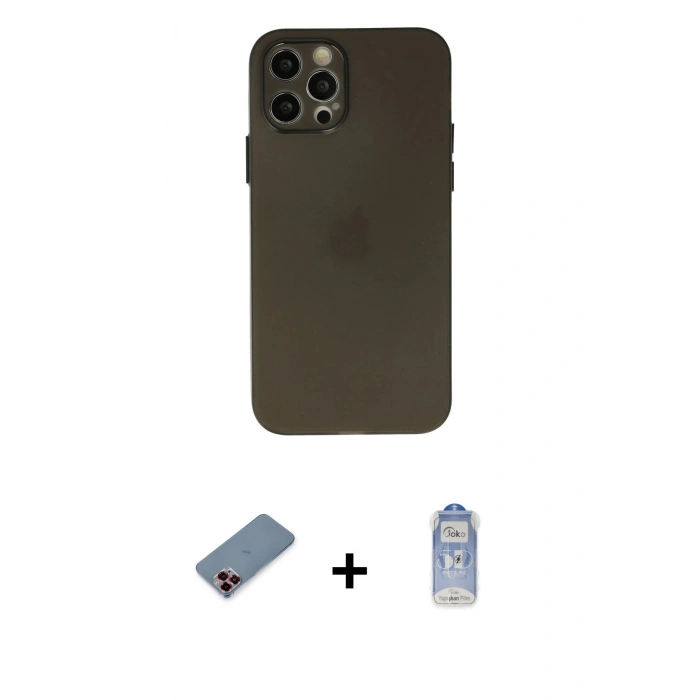 MARSİLYAN™- iPhone 12 Pro Max Kılıf Atlas Minimal Prime - Siyah Joko Magic 5D Cam + Metal Kamera Lens Koruma Cam - KI