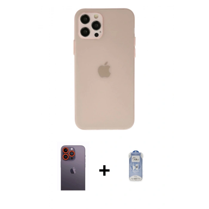 MARSİLYAN™- iPhone 12 Pro Max Kılıf Atlas Minimal Prime - Siyah Joko Magic 5D Cam + Neon Fosforlu Kamera Lens - TU