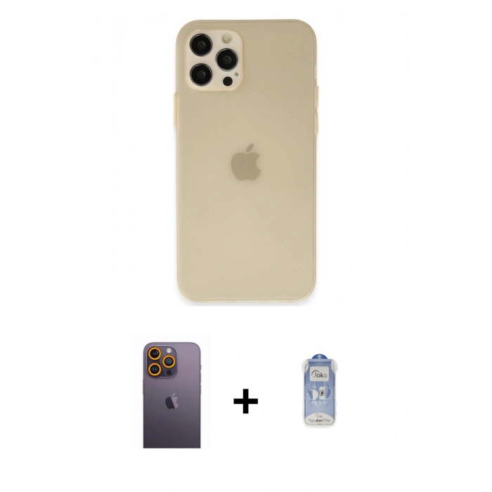 MARSİLYAN™- iPhone 12 Pro Max Kılıf Atlas Minimal Prime - Siyah Joko Magic 5D Cam + Neon Fosforlu Kamera Lens - SI