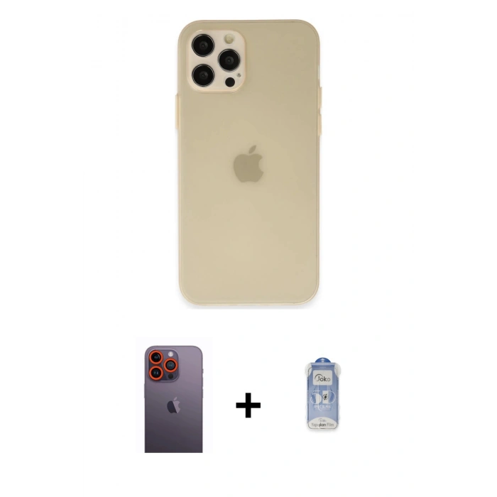 MARSİLYAN™- iPhone 12 Pro Max Kılıf Atlas Minimal Prime - Siyah Joko Magic 5D Cam + Neon Fosforlu Kamera Lens - TU
