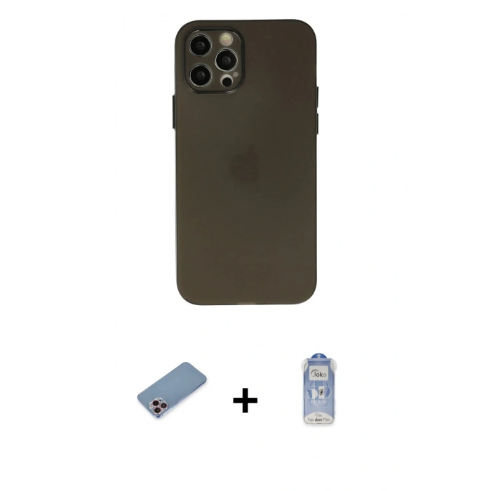 MARSİLYAN™- iPhone 12 Pro Max Kılıf Atlas Minimal Prime - Siyah Joko Magic 5D Cam + Shine Kamera Lens Koruma Cam - PE