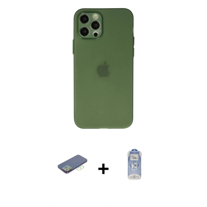 MARSİLYAN™- iPhone 12 Pro Max Kılıf Atlas Minimal Prime - Siyah Joko Magic 5D Cam + Renkli Kamera Lens Koruma Cam - YL