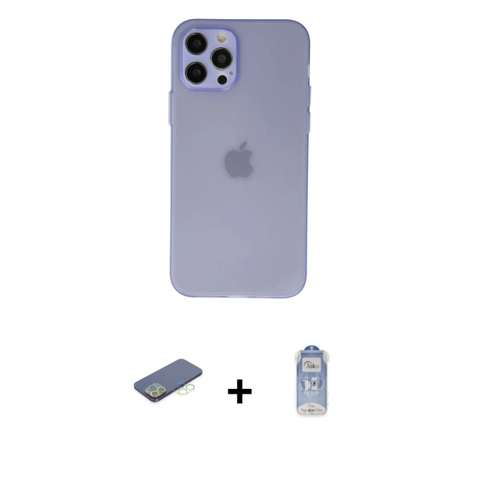 MARSİLYAN™- iPhone 12 Pro Max Kılıf Atlas Minimal Prime - Siyah Joko Magic 5D Cam + Renkli Kamera Lens Koruma Cam - YL