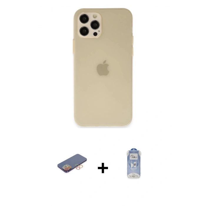 MARSİLYAN™- iPhone 12 Pro Max Kılıf Atlas Minimal Prime - Siyah Joko Magic 5D Cam + Renkli Kamera Lens Koruma Cam - TU