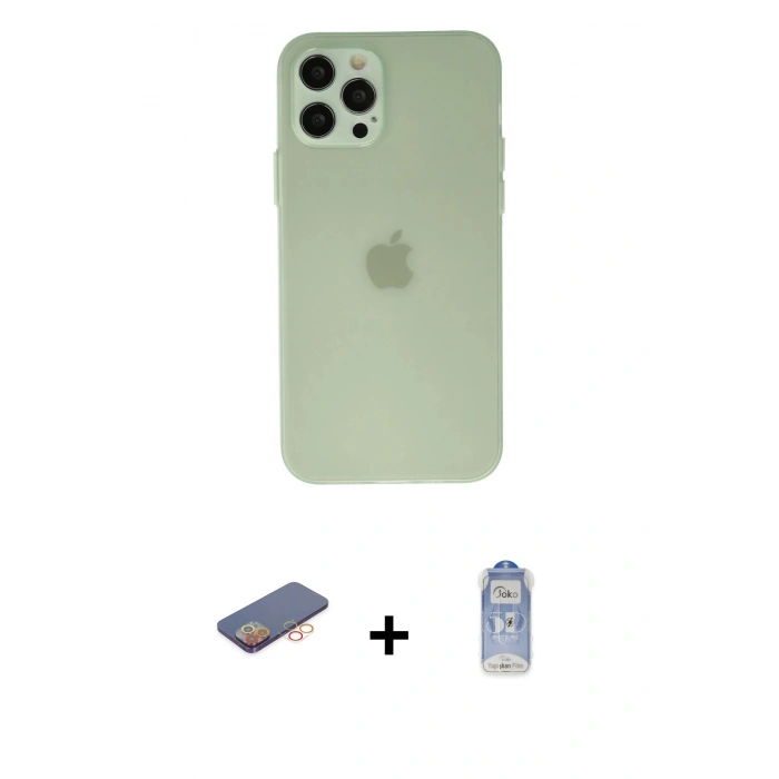 MARSİLYAN™- iPhone 12 Pro Max Kılıf Atlas Minimal Prime - Siyah Joko Magic 5D Cam + Renkli Kamera Lens Koruma Cam - TU