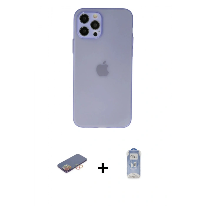 MARSİLYAN™- iPhone 12 Pro Max Kılıf Atlas Minimal Prime - Siyah Joko Magic 5D Cam + Renkli Kamera Lens Koruma Cam - TU
