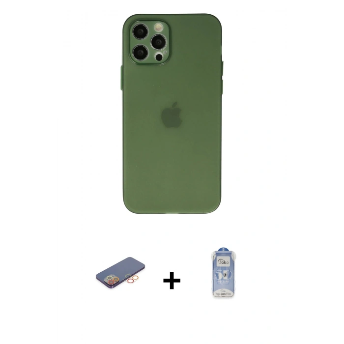 MARSİLYAN™- iPhone 12 Pro Max Kılıf Atlas Minimal Prime - Siyah Joko Magic 5D Cam + Renkli Kamera Lens Koruma Cam - TU