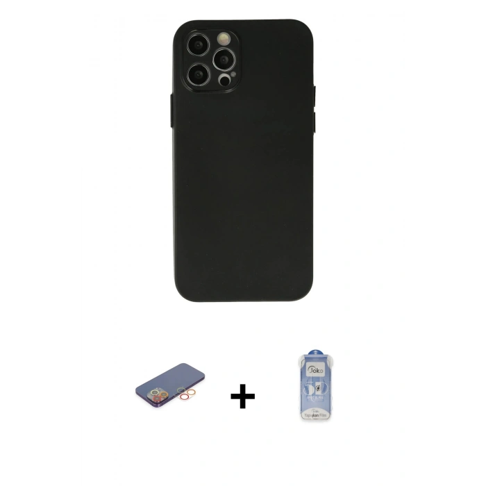 MARSİLYAN™- iPhone 12 Pro Max Kılıf Atlas Minimal Prime - Siyah Joko Magic 5D Cam + Renkli Kamera Lens Koruma Cam - TU