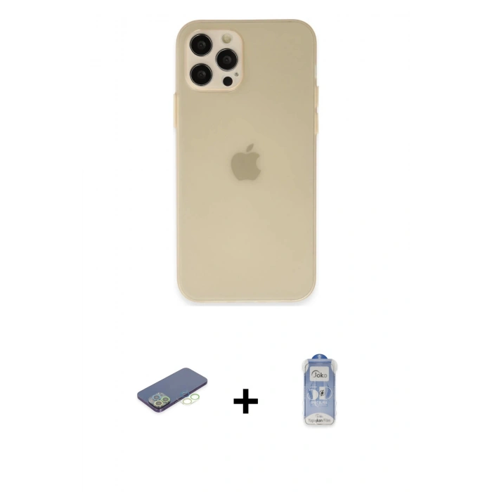 MARSİLYAN™- iPhone 12 Pro Max Kılıf Atlas Minimal Prime - Siyah Joko Magic 5D Cam + Renkli Kamera Lens Koruma Cam - YL