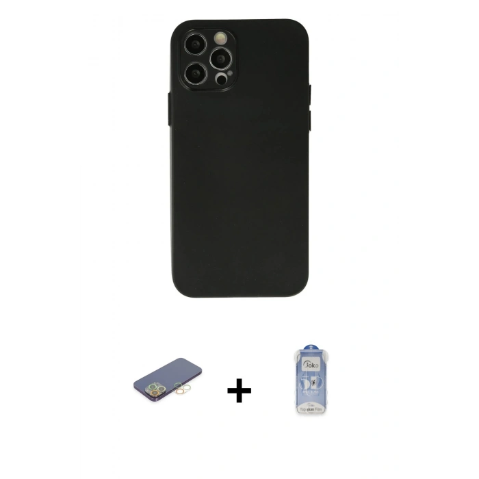 MARSİLYAN™- iPhone 12 Pro Max Kılıf Atlas Minimal Prime - Siyah Joko Magic 5D Cam + Renkli Kamera Lens Koruma Cam - SI