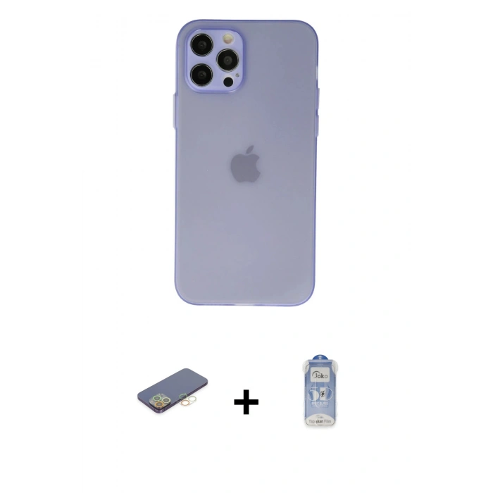 MARSİLYAN™- iPhone 12 Pro Max Kılıf Atlas Minimal Prime - Siyah Joko Magic 5D Cam + Renkli Kamera Lens Koruma Cam - SI