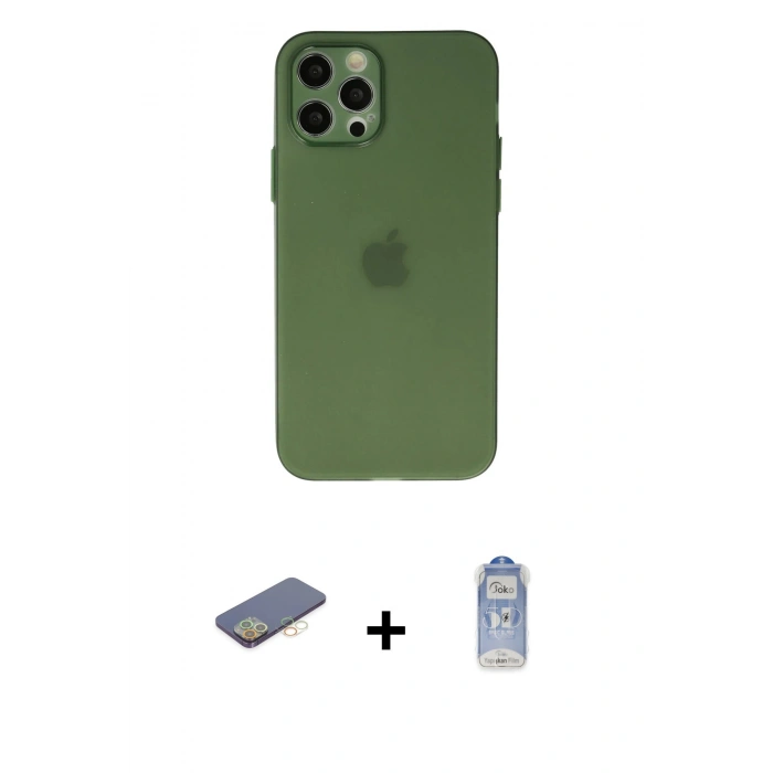 MARSİLYAN™- iPhone 12 Pro Max Kılıf Atlas Minimal Prime - Siyah Joko Magic 5D Cam + Renkli Kamera Lens Koruma Cam - SI