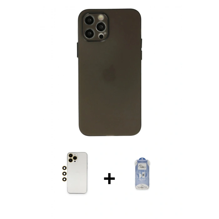 MARSİLYAN™- iPhone 12 Pro Max Kılıf Atlas Minimal Prime - Siyah Joko Magic 5D Cam + Shine Kamera Lens - GD