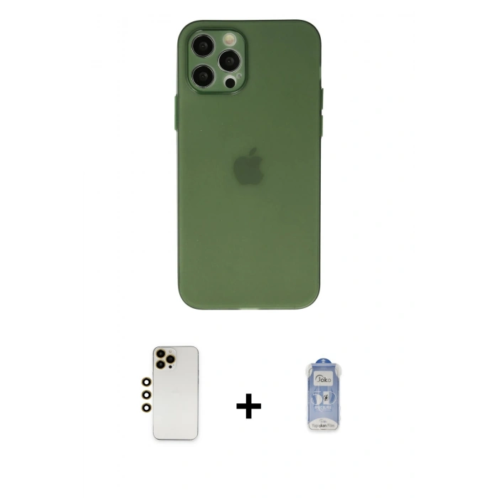 MARSİLYAN™- iPhone 12 Pro Max Kılıf Atlas Minimal Prime - Siyah Joko Magic 5D Cam + Shine Kamera Lens - GD
