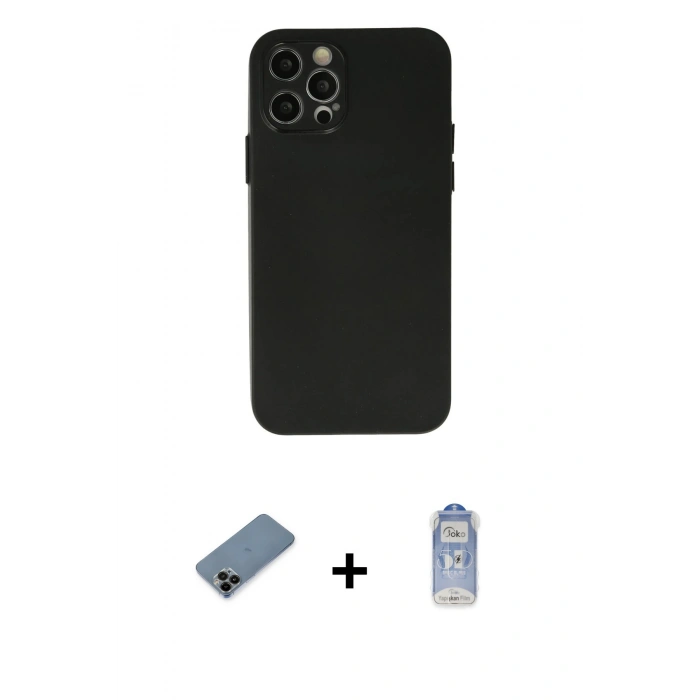 MARSİLYAN™- iPhone 12 Pro Max Kılıf Atlas Minimal Prime - Siyah Joko Magic 5D Cam + Shine Kamera Lens Koruma Cam - SH