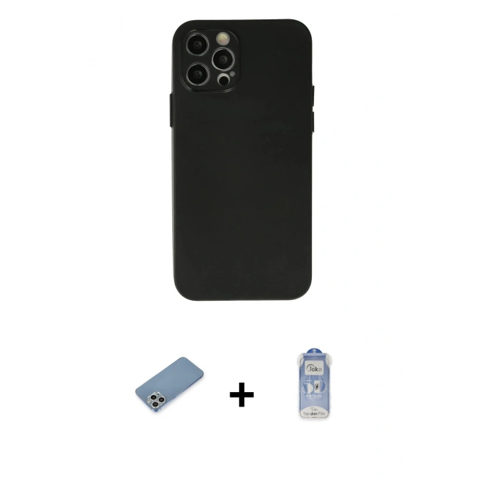 MARSİLYAN™- iPhone 12 Pro Max Kılıf Atlas Minimal Prime - Siyah Joko Magic 5D Cam + Shine Kamera Lens Koruma Cam - GS