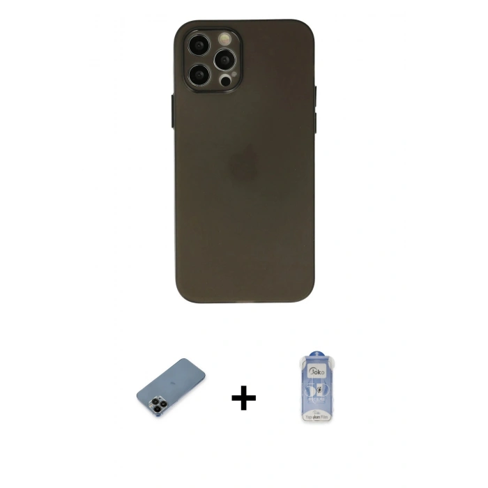 MARSİLYAN™- iPhone 12 Pro Max Kılıf Atlas Minimal Prime - Siyah Joko Magic 5D Cam + Shine Kamera Lens Koruma Cam - SH