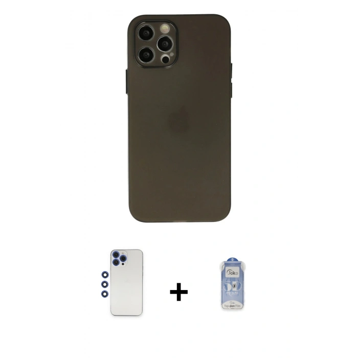 MARSİLYAN™- iPhone 12 Pro Max Kılıf Atlas Minimal Prime - Siyah Joko Magic 5D Cam + Shine Kamera Lens - LT