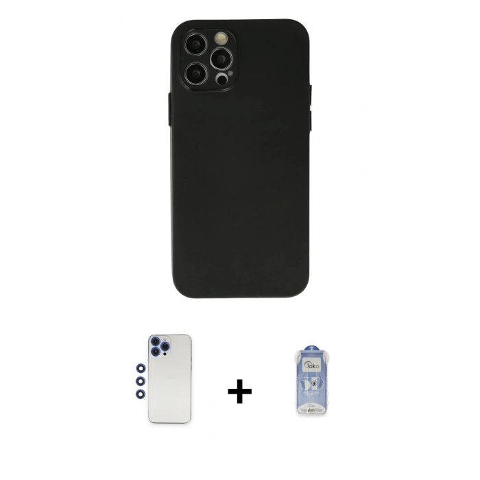MARSİLYAN™- iPhone 12 Pro Max Kılıf Atlas Minimal Prime - Siyah Joko Magic 5D Cam + Shine Kamera Lens - LT