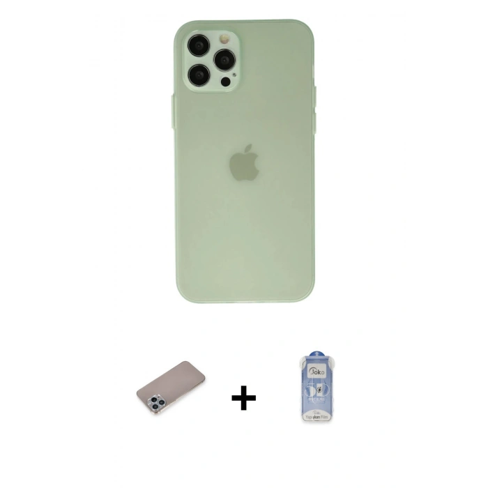 MARSİLYAN™- iPhone 12 Pro Max Kılıf Atlas Minimal Prime - Siyah Joko Magic 5D Cam + Sierra Blue Shine Kamera Lens Koruma Cam