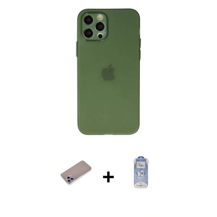 MARSİLYAN™- iPhone 12 Pro Max Kılıf Atlas Minimal Prime - Siyah Joko Magic 5D Cam + Sierra Blue Shine Kamera Lens Koruma Cam