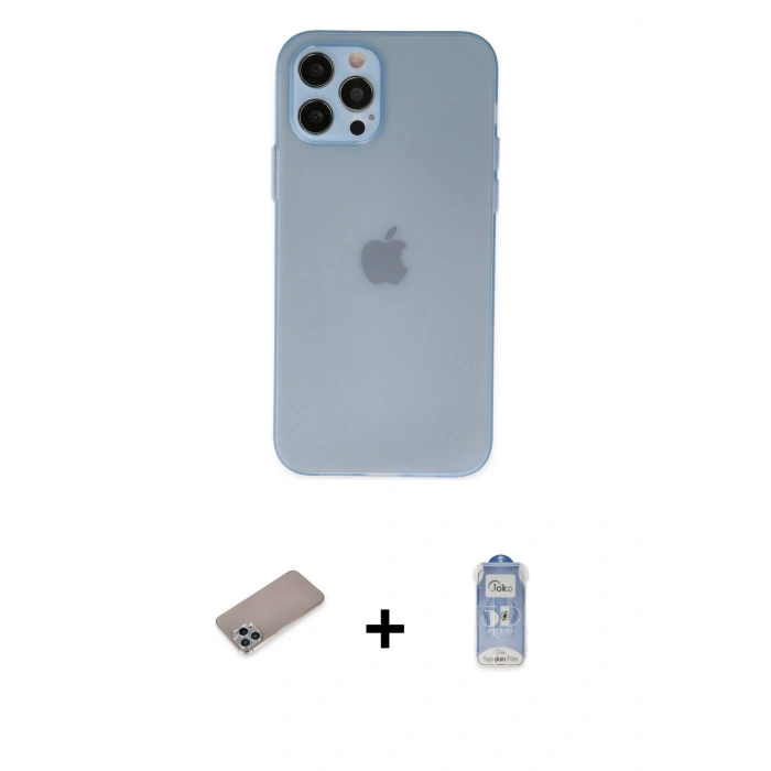 MARSİLYAN™- iPhone 12 Pro Max Kılıf Atlas Minimal Prime - Siyah Joko Magic 5D Cam + Sierra Blue Shine Kamera Lens Koruma Cam