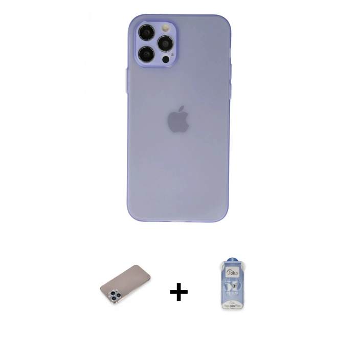 MARSİLYAN™- iPhone 12 Pro Max Kılıf Atlas Minimal Prime - Siyah Joko Magic 5D Cam + Sierra Blue Shine Kamera Lens Koruma Cam