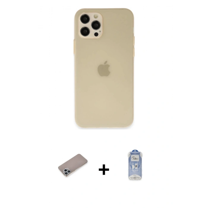 MARSİLYAN™- iPhone 12 Pro Max Kılıf Atlas Minimal Prime - Siyah Joko Magic 5D Cam + Sierra Blue Shine Kamera Lens Koruma Cam