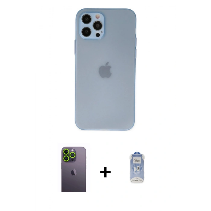 MARSİLYAN™- iPhone 12 Pro Max Kılıf Atlas Minimal Prime - Siyah Joko Magic 5D Cam + Neon Fosforlu Kamera Lens - YL