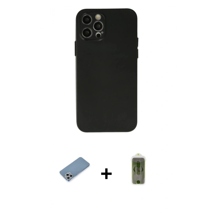 MARSİLYAN™- iPhone 12 Pro Max Kılıf Atlas Minimal Prime - Siyah Joko Magic 5D Hayalet Cam + Shine Kamera Lens Koruma Cam - GS