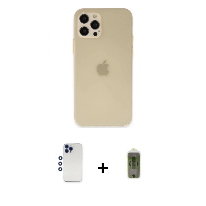 MARSİLYAN™- iPhone 12 Pro Max Kılıf Atlas Minimal Prime - Siyah Joko Magic 5D Hayalet Cam + Lacivert Shine Kamera Lens