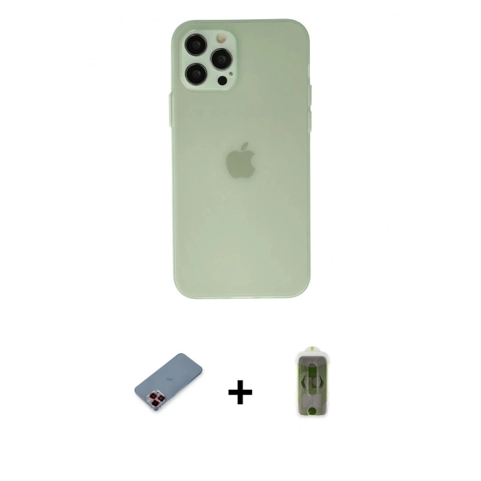 MARSİLYAN™- iPhone 12 Pro Max Kılıf Atlas Minimal Prime - Siyah Joko Magic 5D Hayalet Cam + Metal Kamera Lens Koruma Cam - KI
